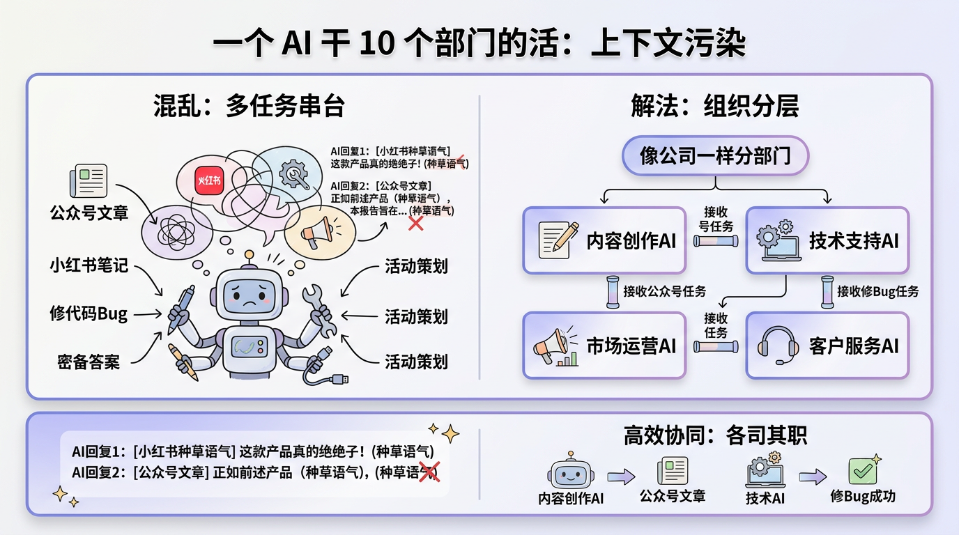 一个 AI 干 10 个部门的活:上下文污染