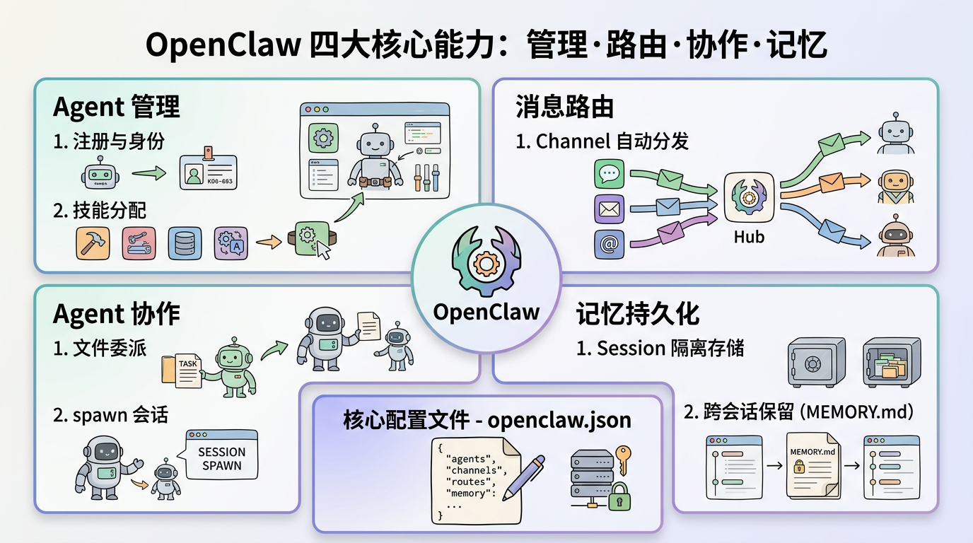 OpenClaw 四大能力:管理·路由·协作·记忆