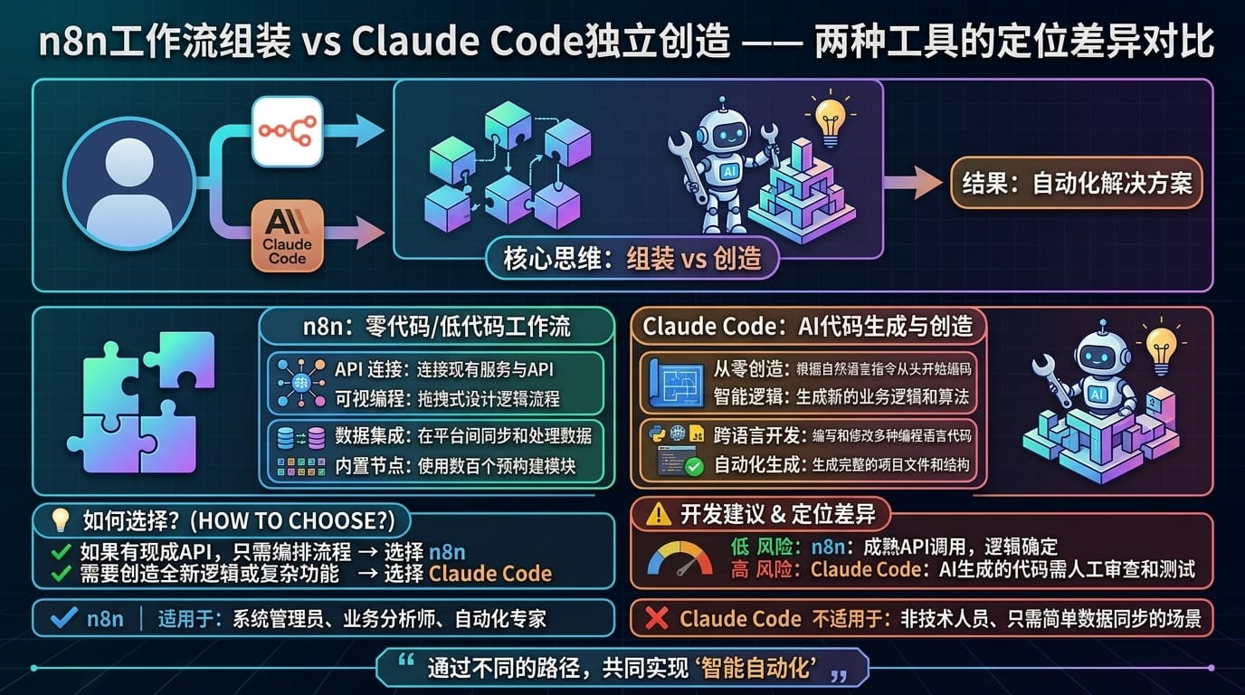 n8n vs Claude Code 定位差异对比