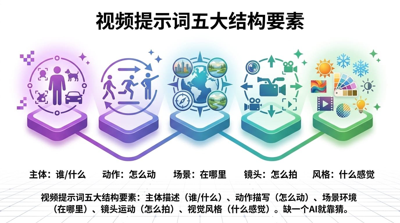 视频提示词五大结构要素