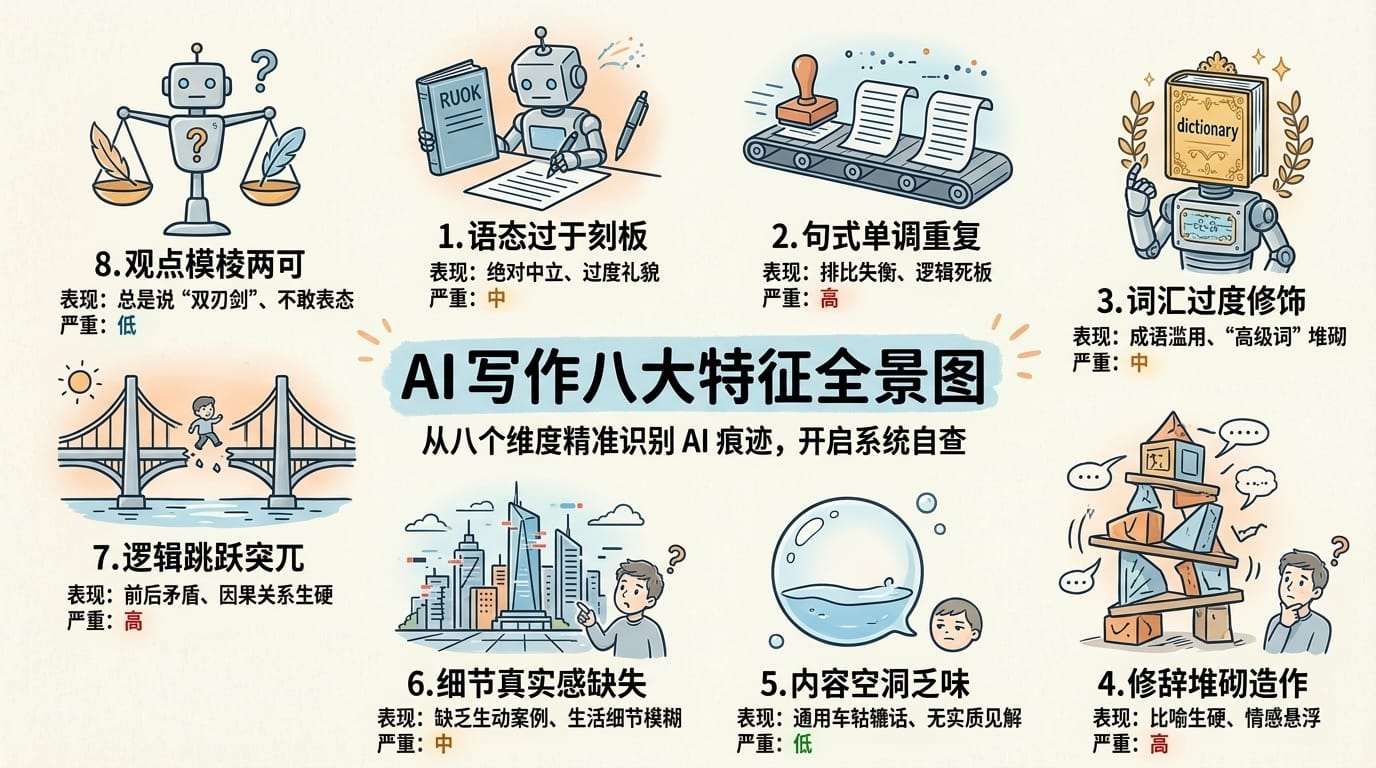 AI 写作八大特征全景图