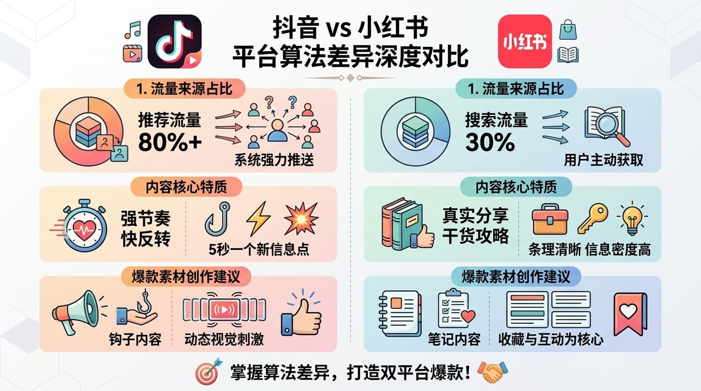 抖音 vs 小红书平台算法差异对比