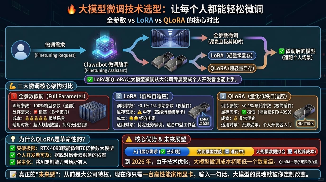 微调技术选型：全参数 vs LoRA vs QLoRA