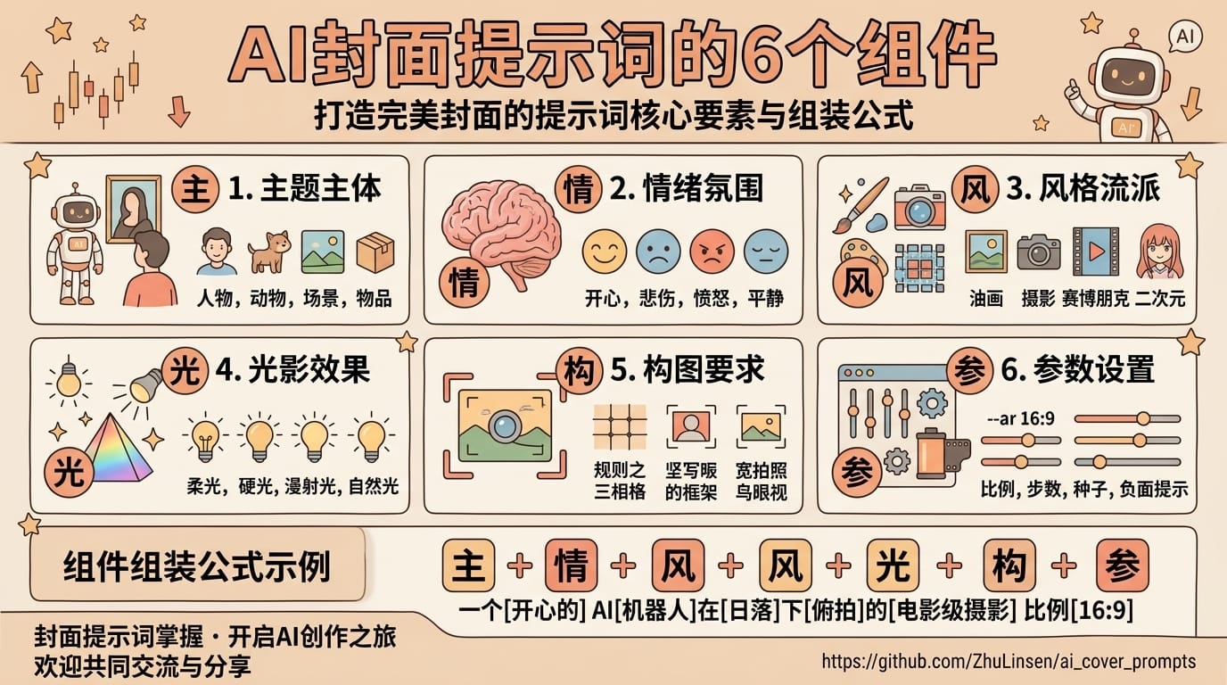 AI封面提示词6大组件