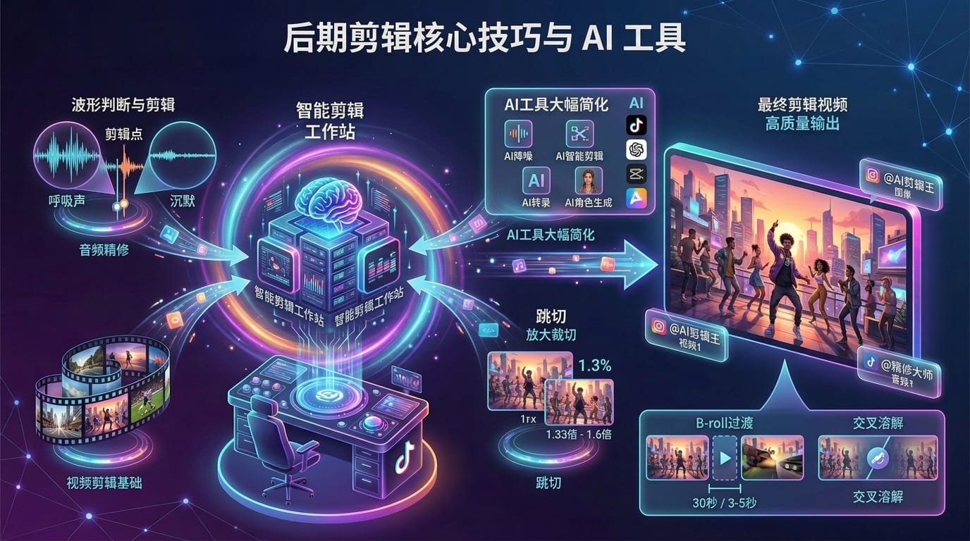 后期剪辑核心技巧与 AI 工具