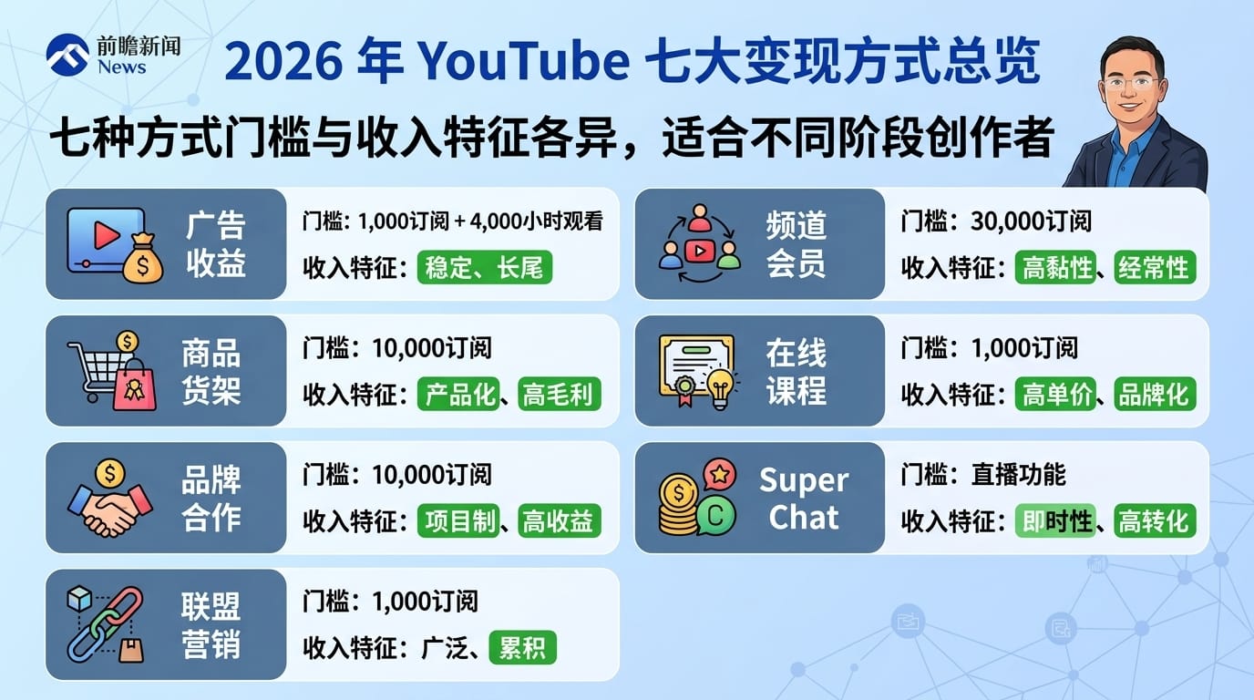 YouTube 七大变现方式总览