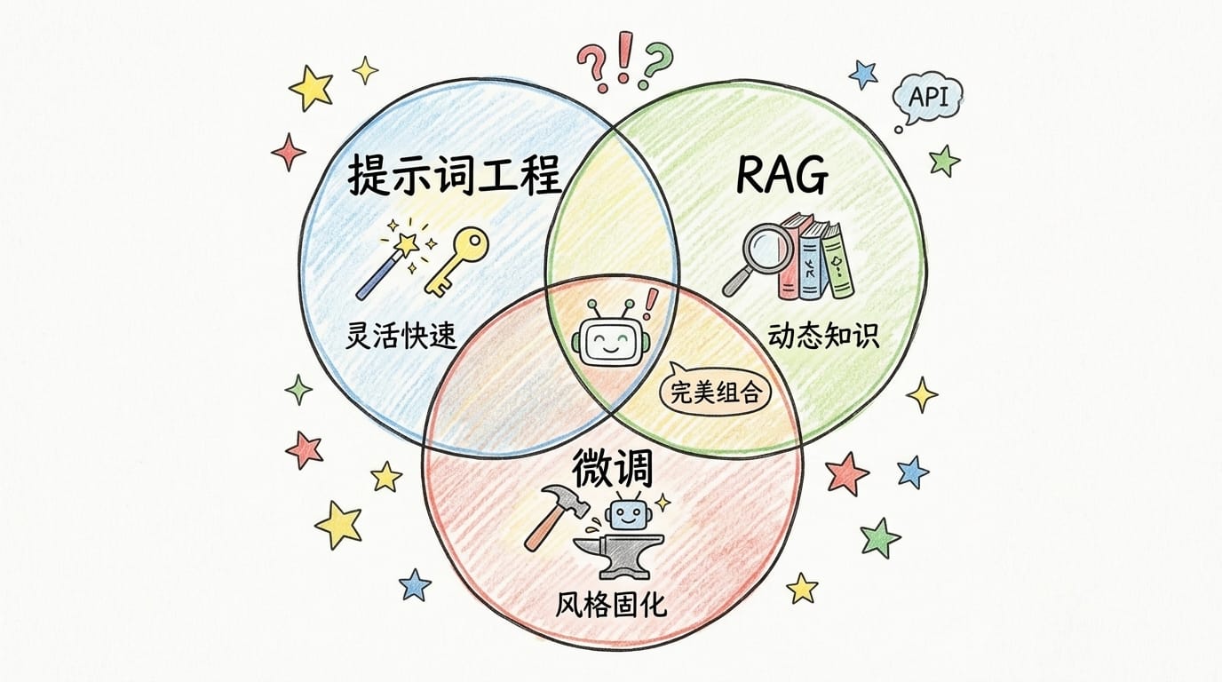 提示词工程 vs RAG vs 微调三方案对比
