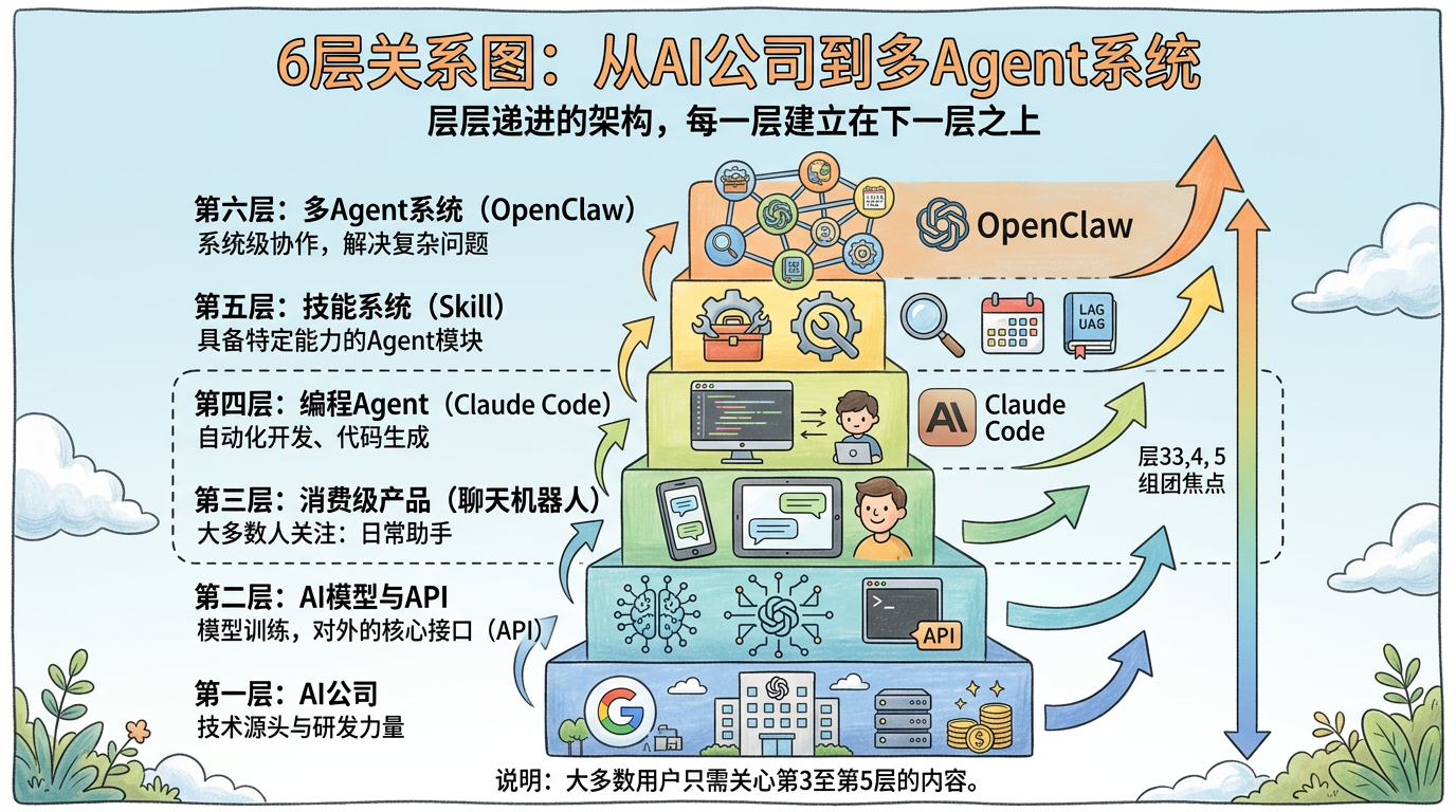 6 层关系图：从 AI 公司到多 Agent 系统