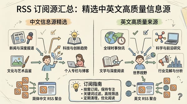 RSS 订阅源汇总指南封面：开源免费 RSS 平台与 OPML 资源包